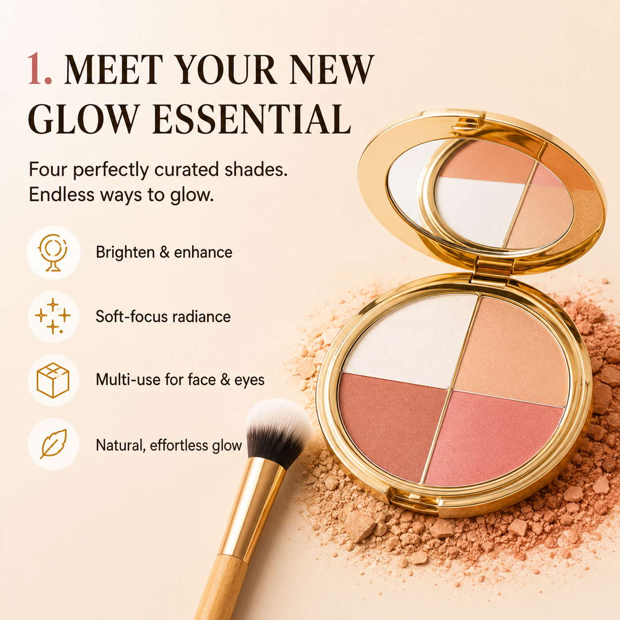 4-in-1 Glow Palette | Multi-Use Face & Eye Makeup Palette for Natural Everyday Radiance