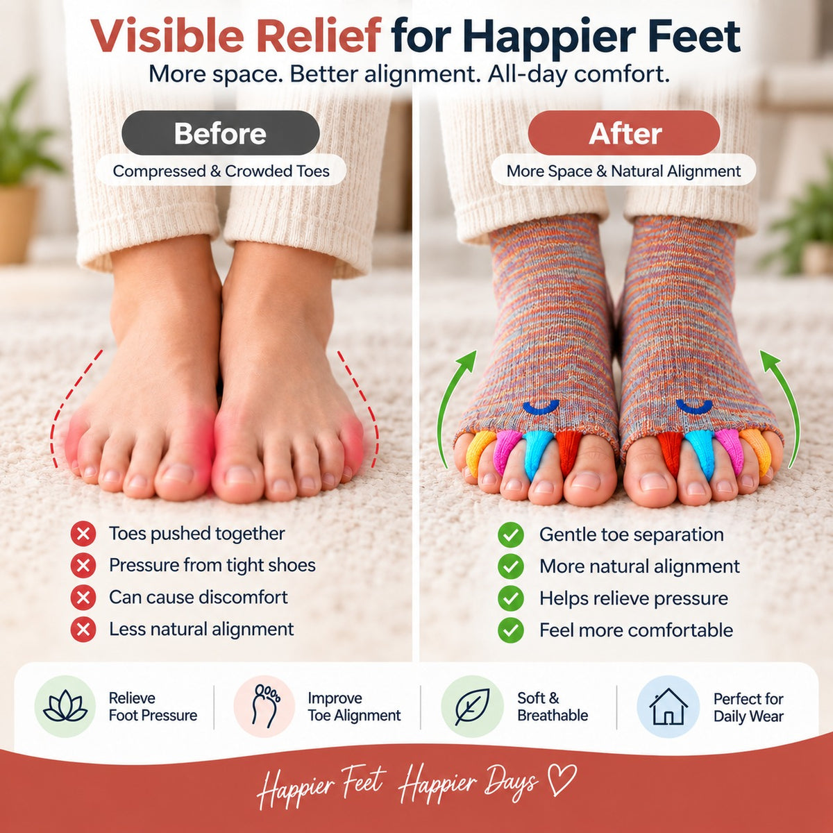 Foot Alignment Socks – Gentle Toe Separation for Crowded Toes & Everyday Comfort