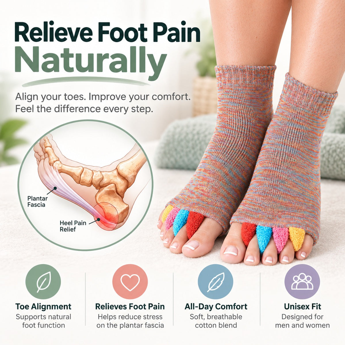 Foot Alignment Socks – Gentle Toe Separation for Crowded Toes & Everyday Comfort