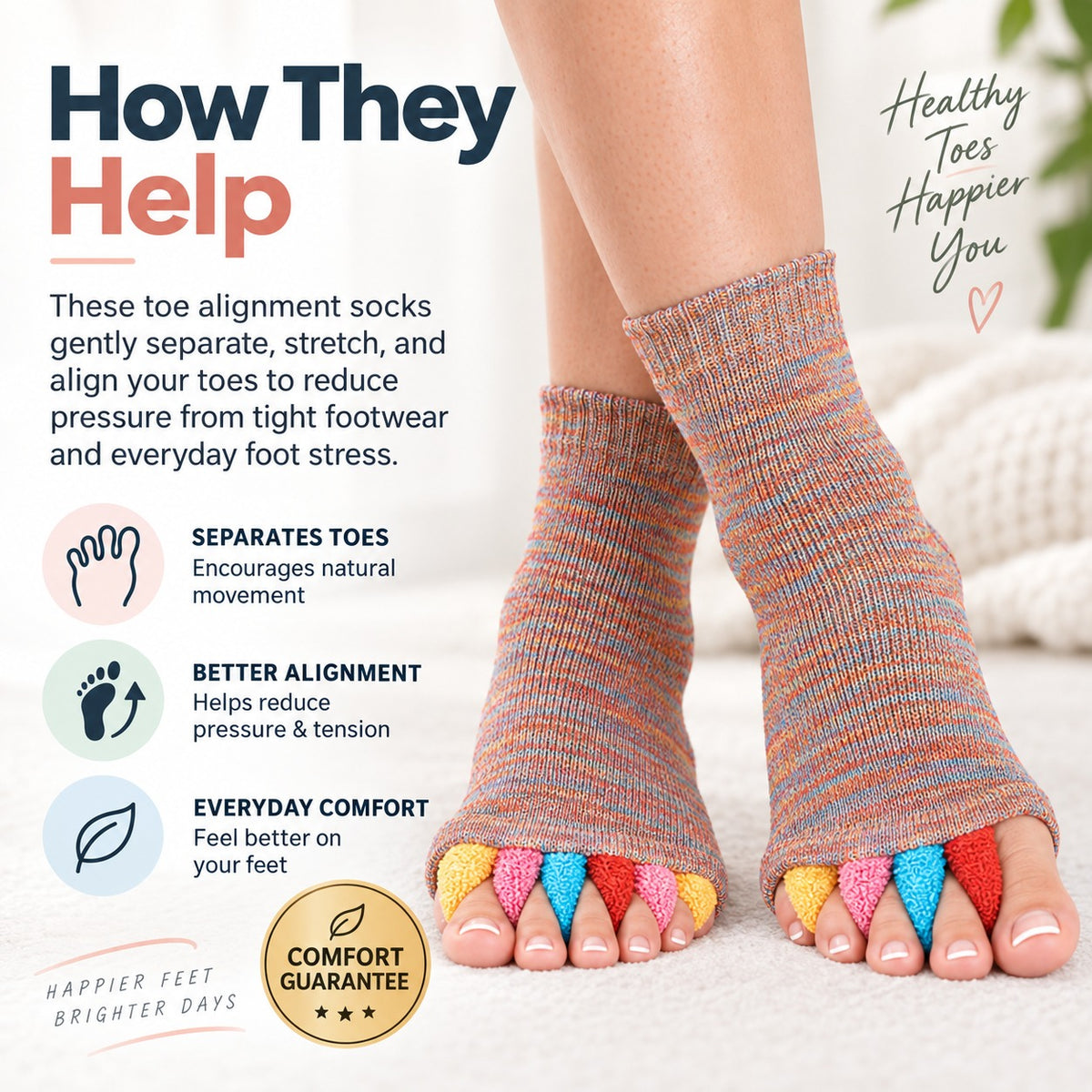 Foot Alignment Socks – Gentle Toe Separation for Crowded Toes & Everyday Comfort