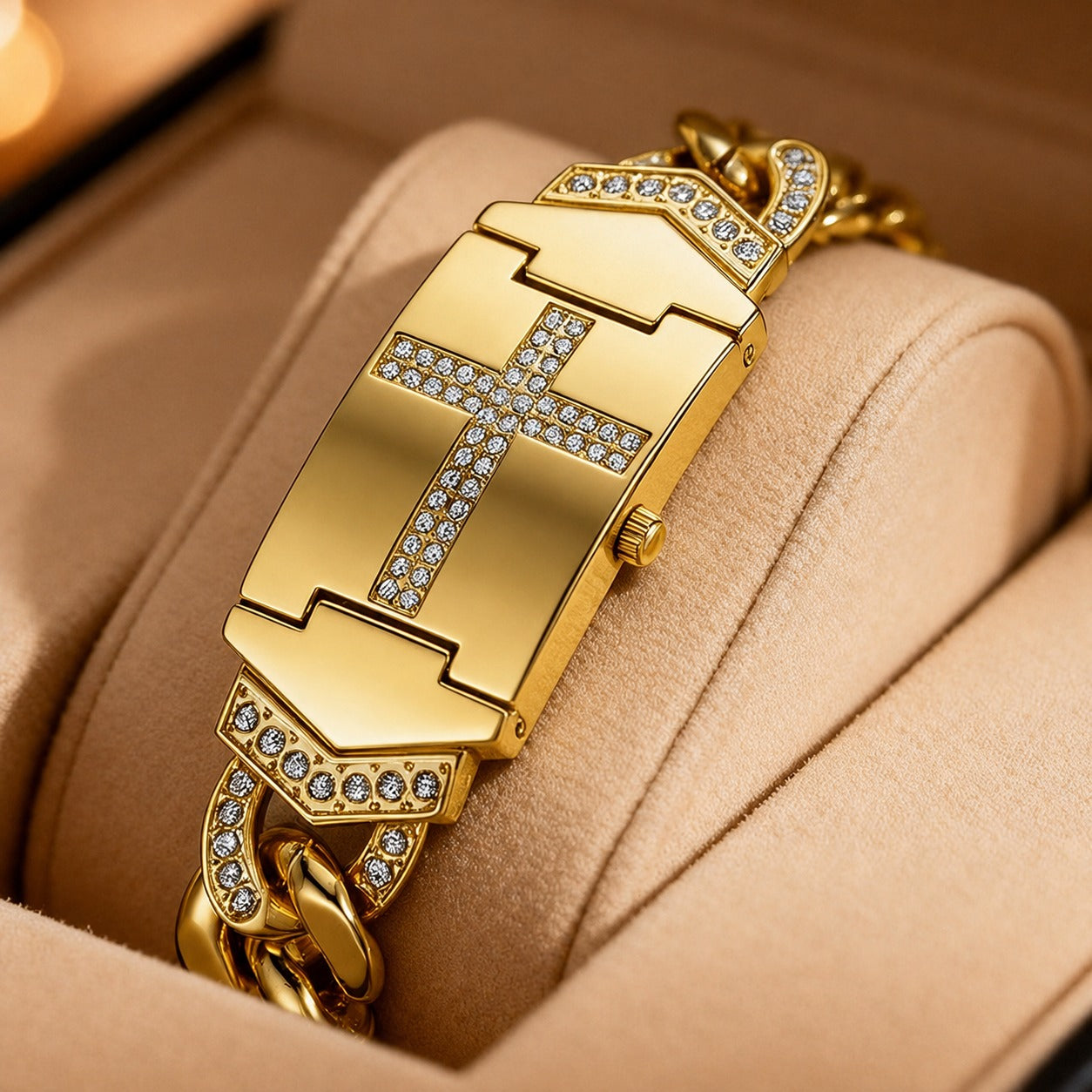 Sparkling Crystal Cross Hidden Watch Bracelet