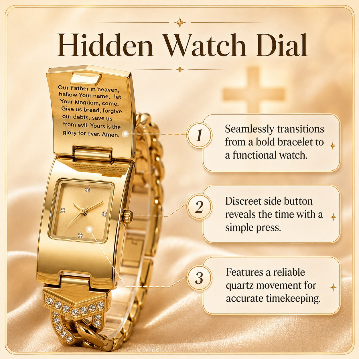 Sparkling Crystal Cross Hidden Watch Bracelet