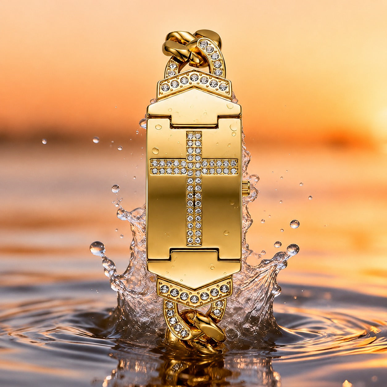 Sparkling Crystal Cross Hidden Watch Bracelet