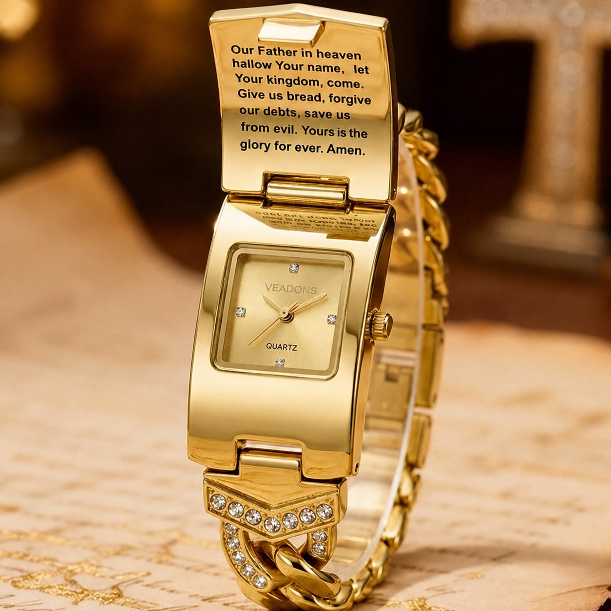 Sparkling Crystal Cross Hidden Watch Bracelet