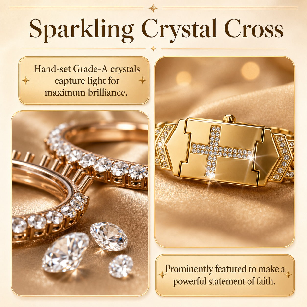 Sparkling Crystal Cross Hidden Watch Bracelet