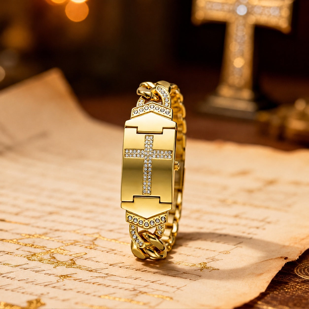 Sparkling Crystal Cross Hidden Watch Bracelet