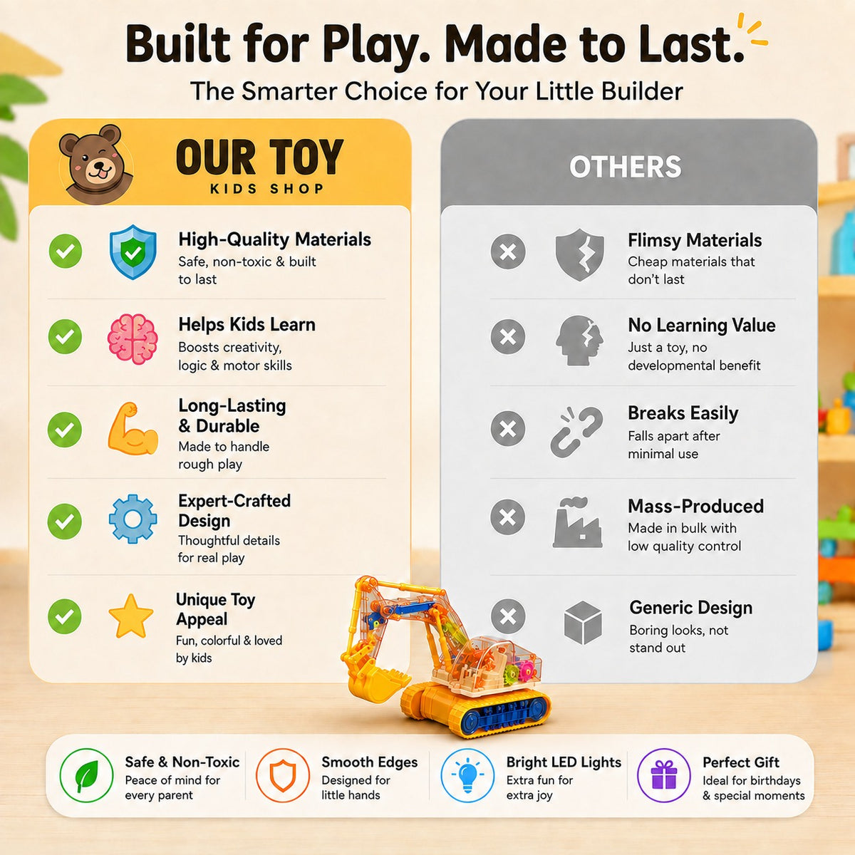 Light-Up Moving Gear Excavator Toy – Dig, Explore & Play