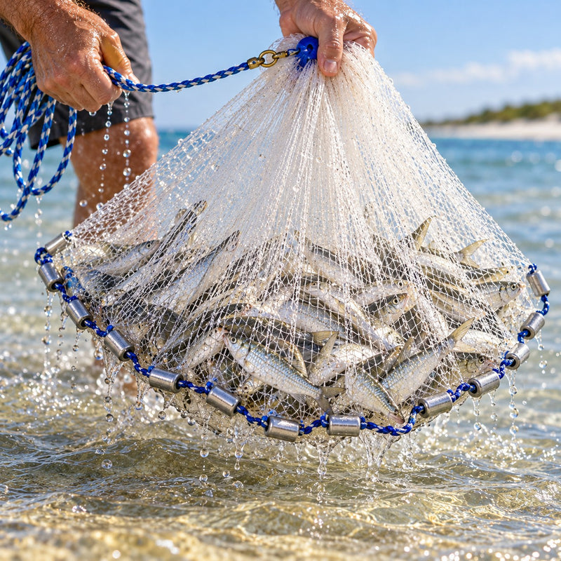 Cast net full of baitfish