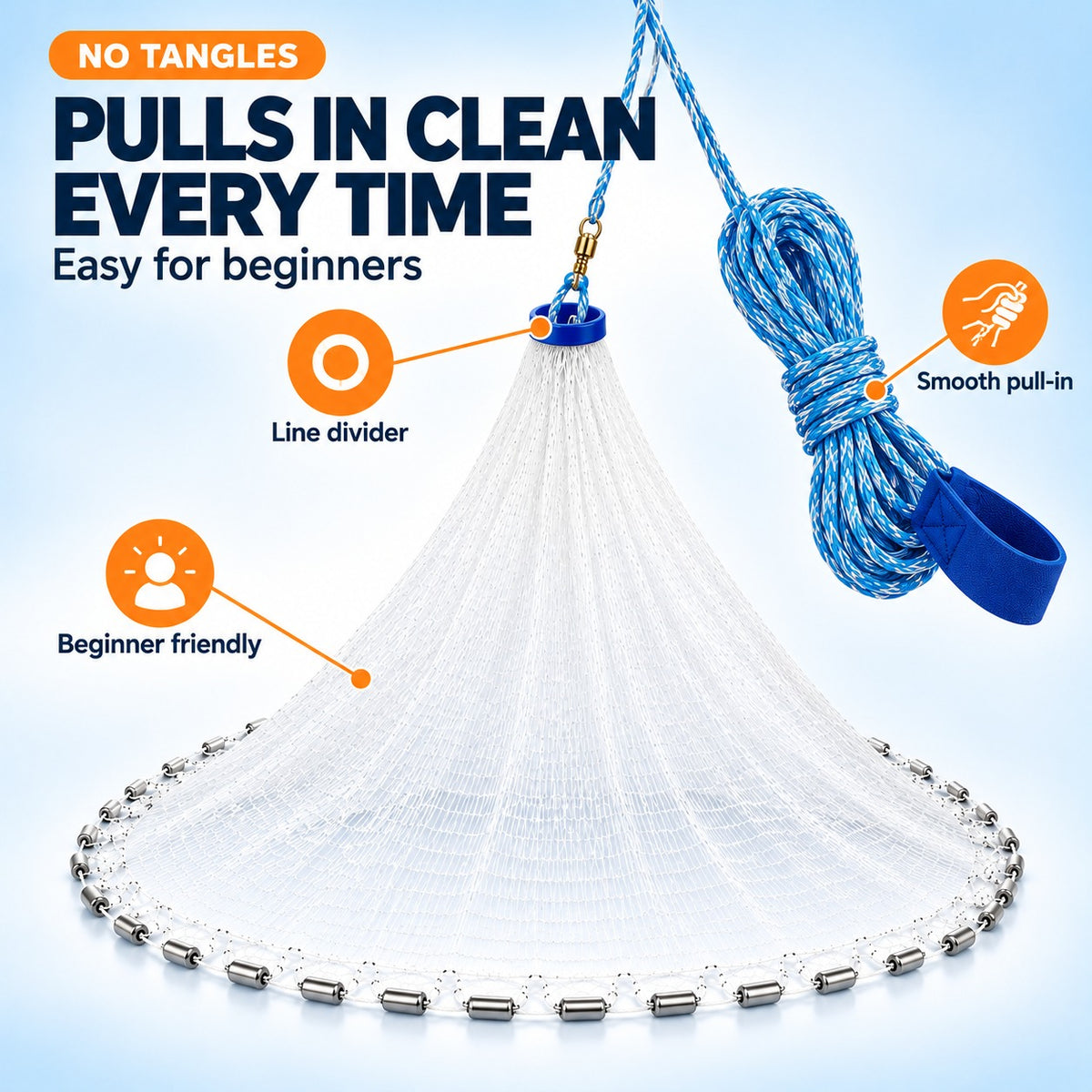 Easy Throw Bait Cast Net with Weighted Edge