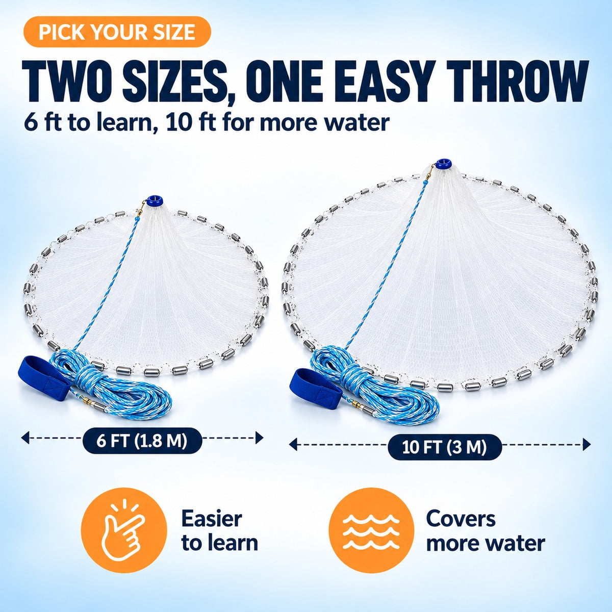Easy Throw Bait Cast Net with Weighted Edge