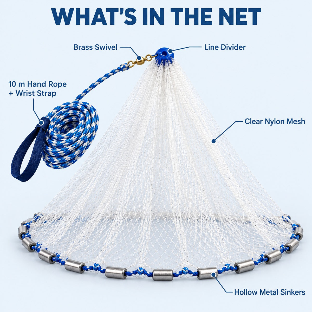 Easy Throw Bait Cast Net with Weighted Edge