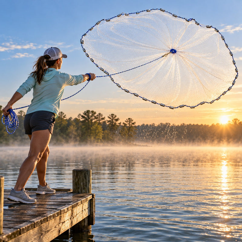 Throwing the cast net from a pier