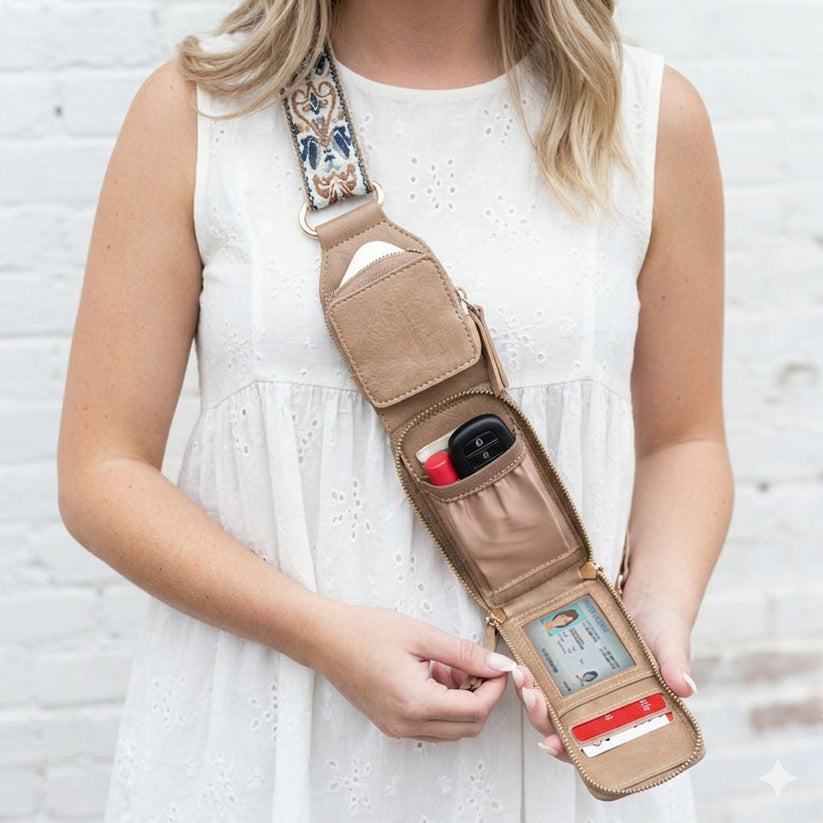 Hands-Free RFID Crossbody Phone Strap Wallet