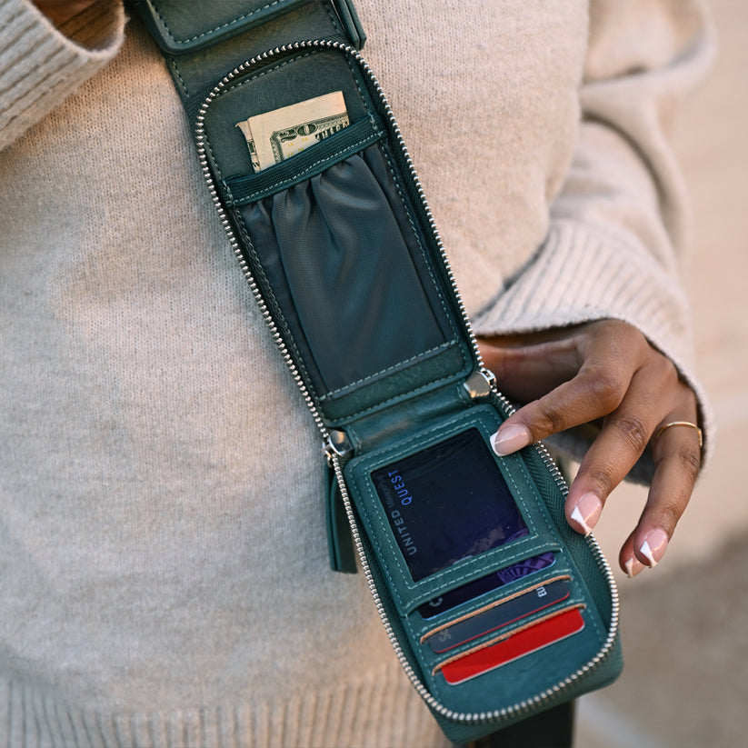 Hands-Free RFID Crossbody Phone Strap Wallet
