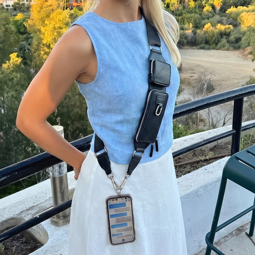 Hands-Free RFID Crossbody Phone Strap Wallet