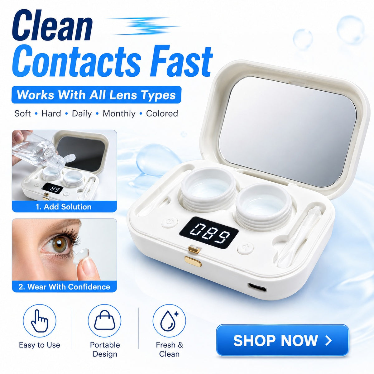 Ultrasonic Contact Lens Cleaner – Rechargeable Deep Cleaning Case