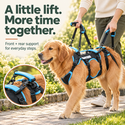 Sky blue full body dog support harness — hero