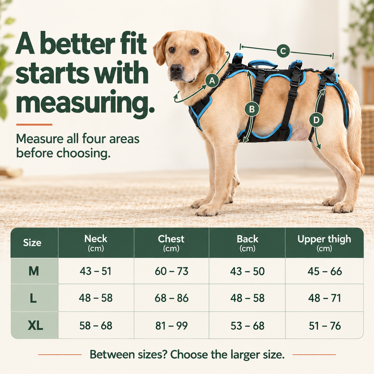 Sky blue full body dog support harness — size