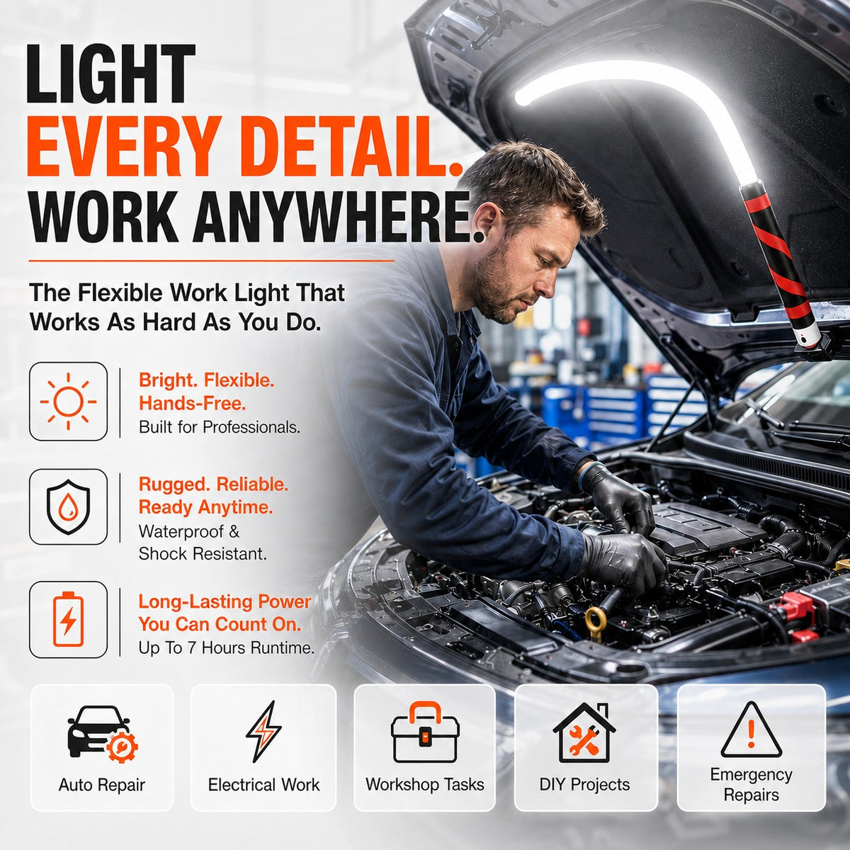 Flexible Hands-Free Work Light – Light Tight Spaces With Both Hands Free