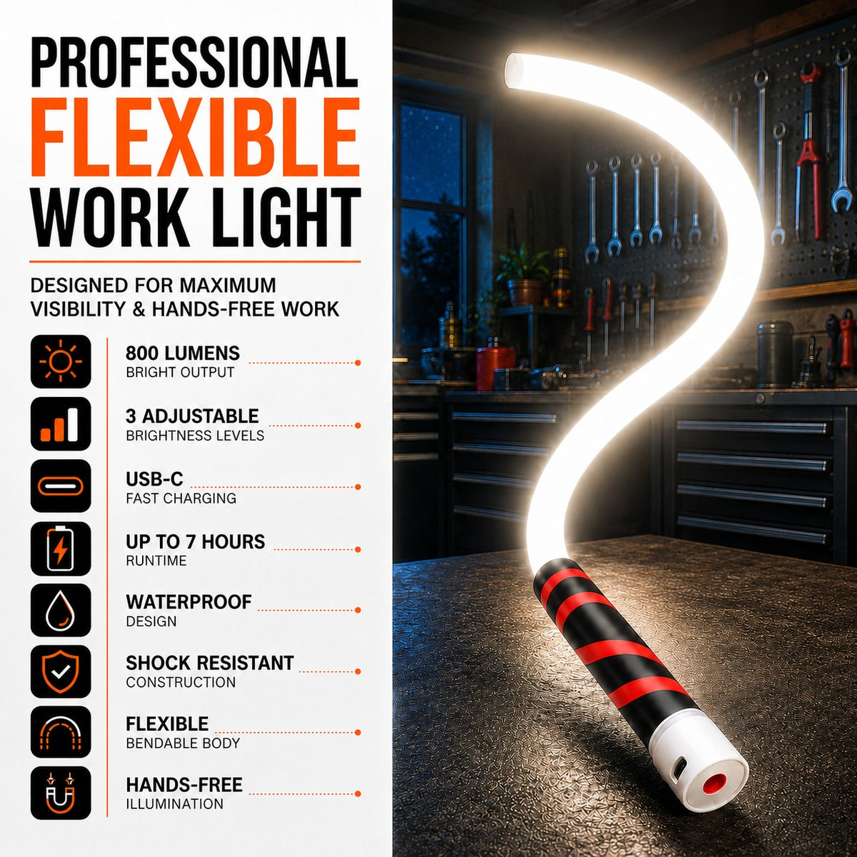 Flexible Hands-Free Work Light – Light Tight Spaces With Both Hands Free