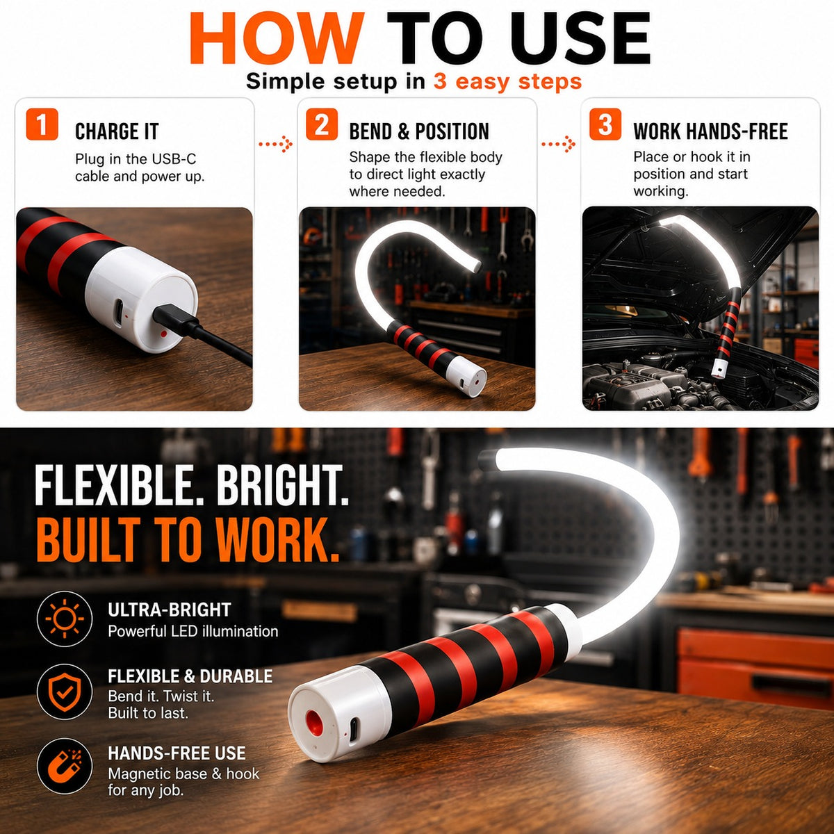 Flexible Hands-Free Work Light – Light Tight Spaces With Both Hands Free