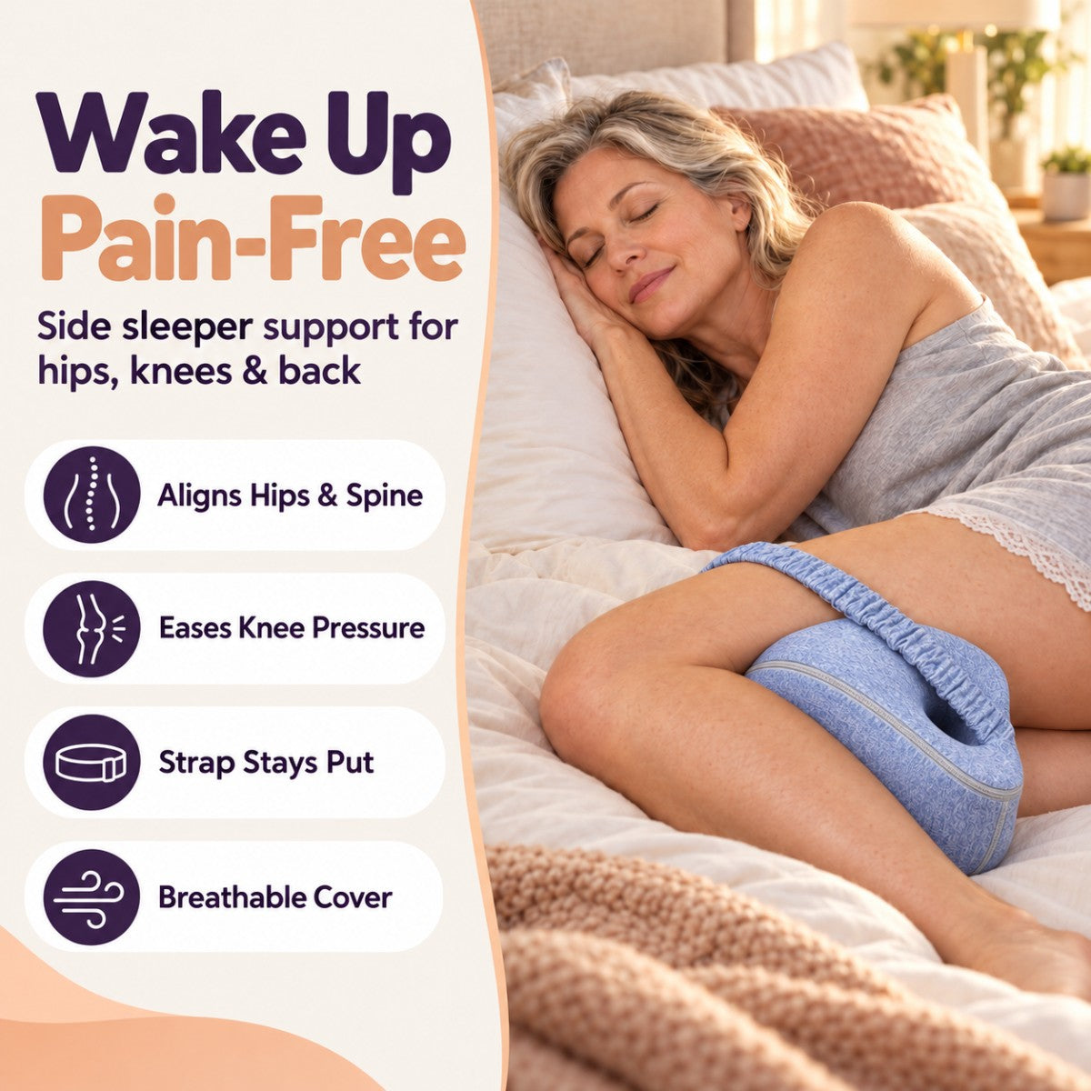 Contour Knee Pillow for Side Sleepers - Hip & Back Support