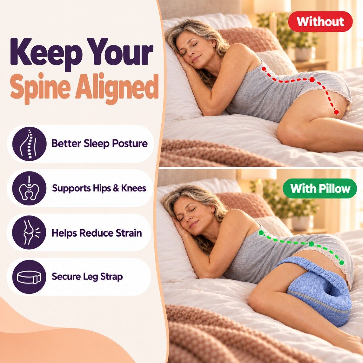 Contour Knee Pillow for Side Sleepers - Hip & Back Support