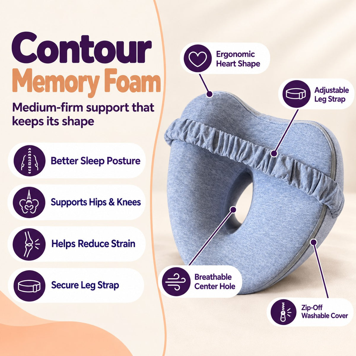 Contour Knee Pillow for Side Sleepers - Hip & Back Support