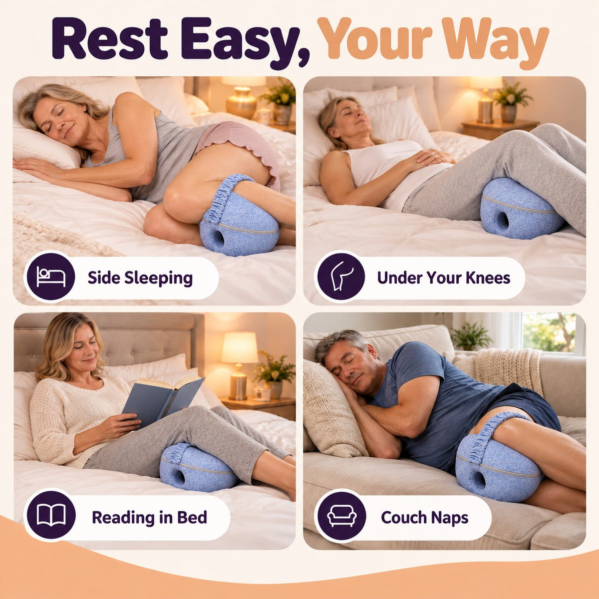 Contour Knee Pillow for Side Sleepers - Hip & Back Support