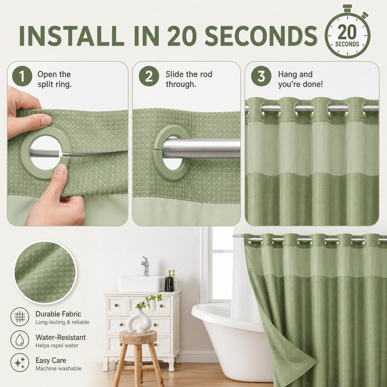 Snap-On Shower Curtain