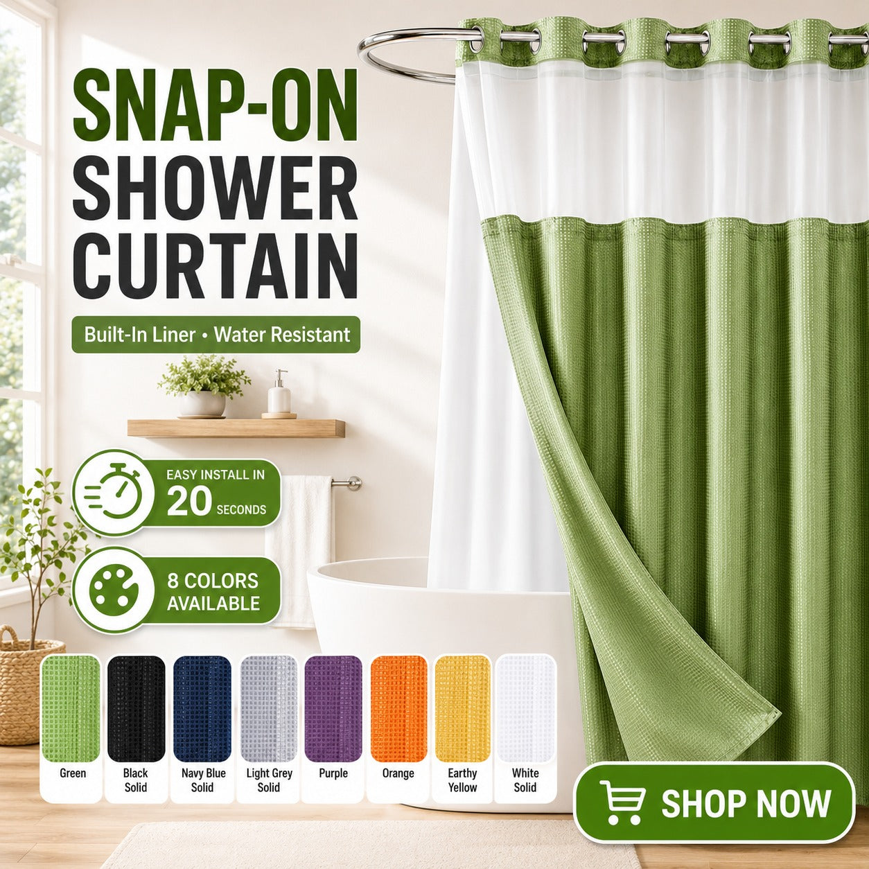 Snap-On Shower Curtain