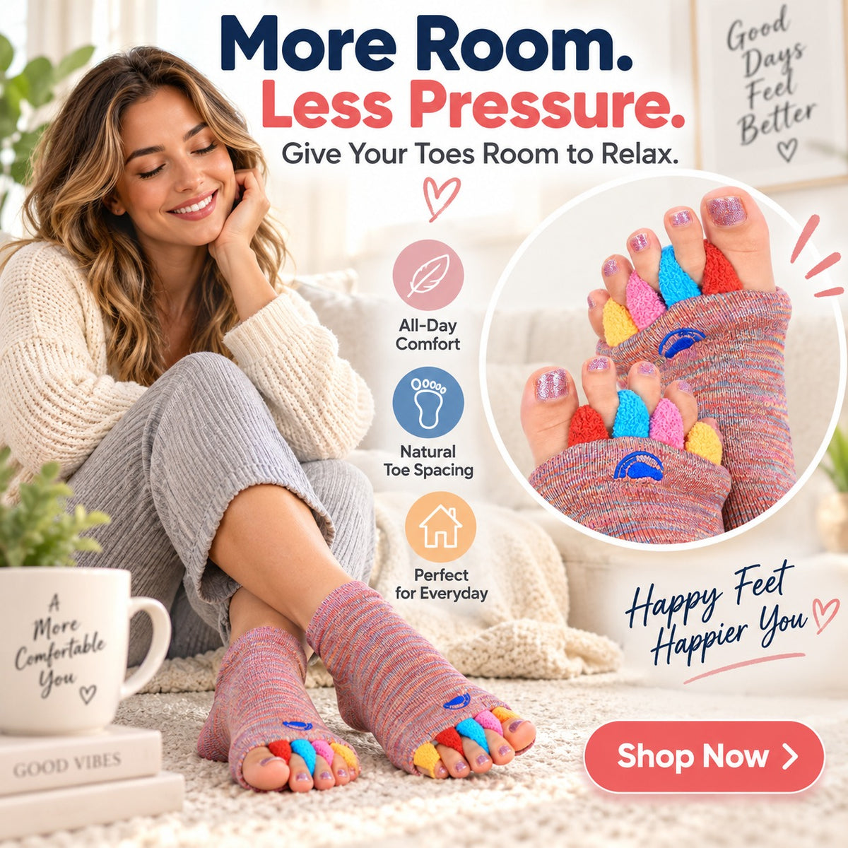 Foot Alignment Socks – Gentle Toe Separation for Crowded Toes & Everyday Comfort