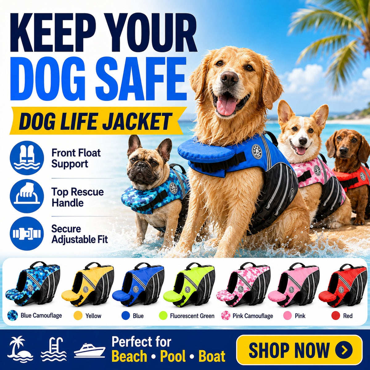 Dog Life Jacket with Chin Support