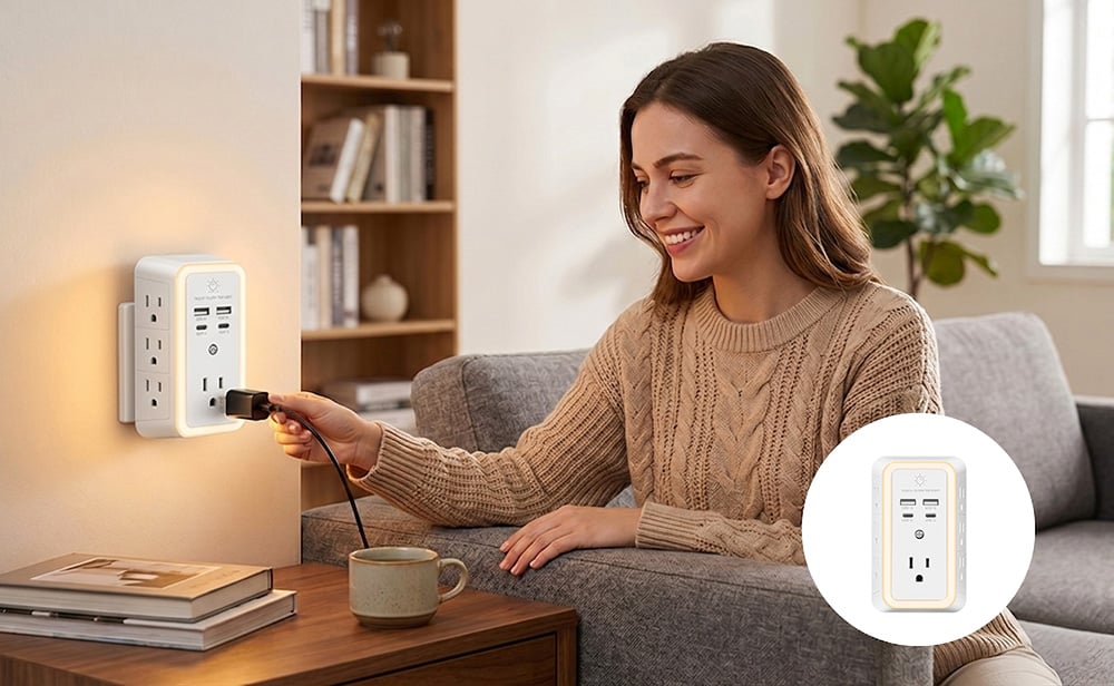 Transform One Outlet into a Stylish All-in-One Charging Station with Built-in Ambient Lighting